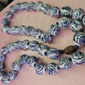 Vintage Chinese Hand Painted Ceramic Beaded Necklace